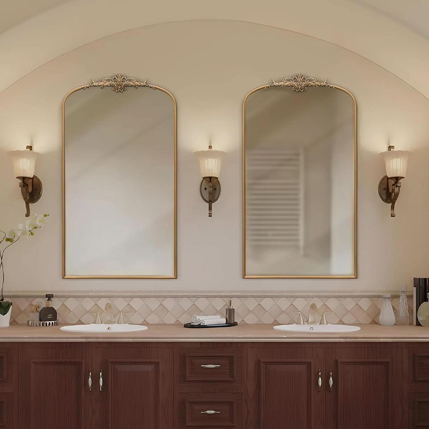 Arched Gold Baroque Mirror 42x24 Inch Wall Mounted