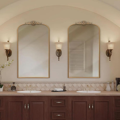 Arched Gold Baroque Mirror 42x24 Inch Wall Mounted