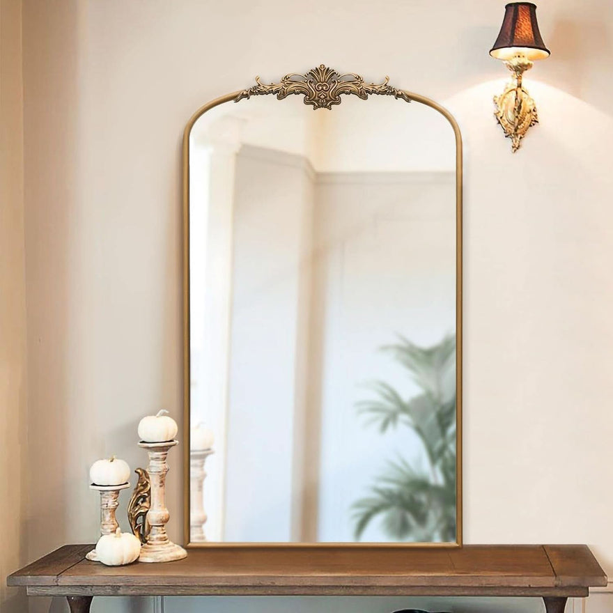 Arched Gold Baroque Mirror 42x24 Inch Wall Mounted