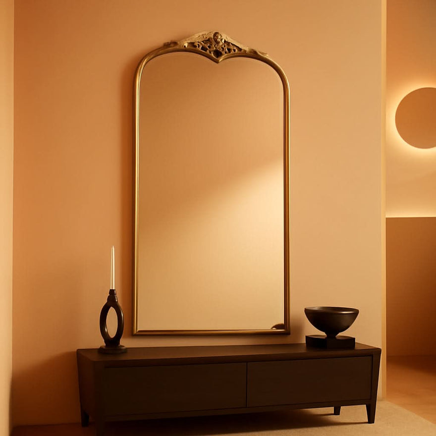 Arched Gold Baroque Mirror 42x24 Inch Wall Mounted